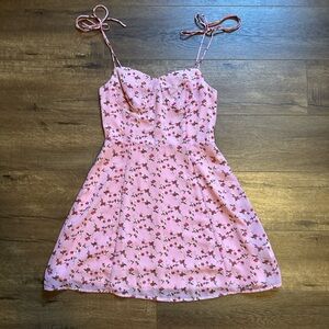 Pink Floral Spaghetti Strap Dress